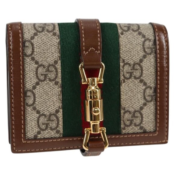 GUCCI GG Supreme Jackie WebbSherry Line Wallet PVC Beige Auth - Picture 1 of 16